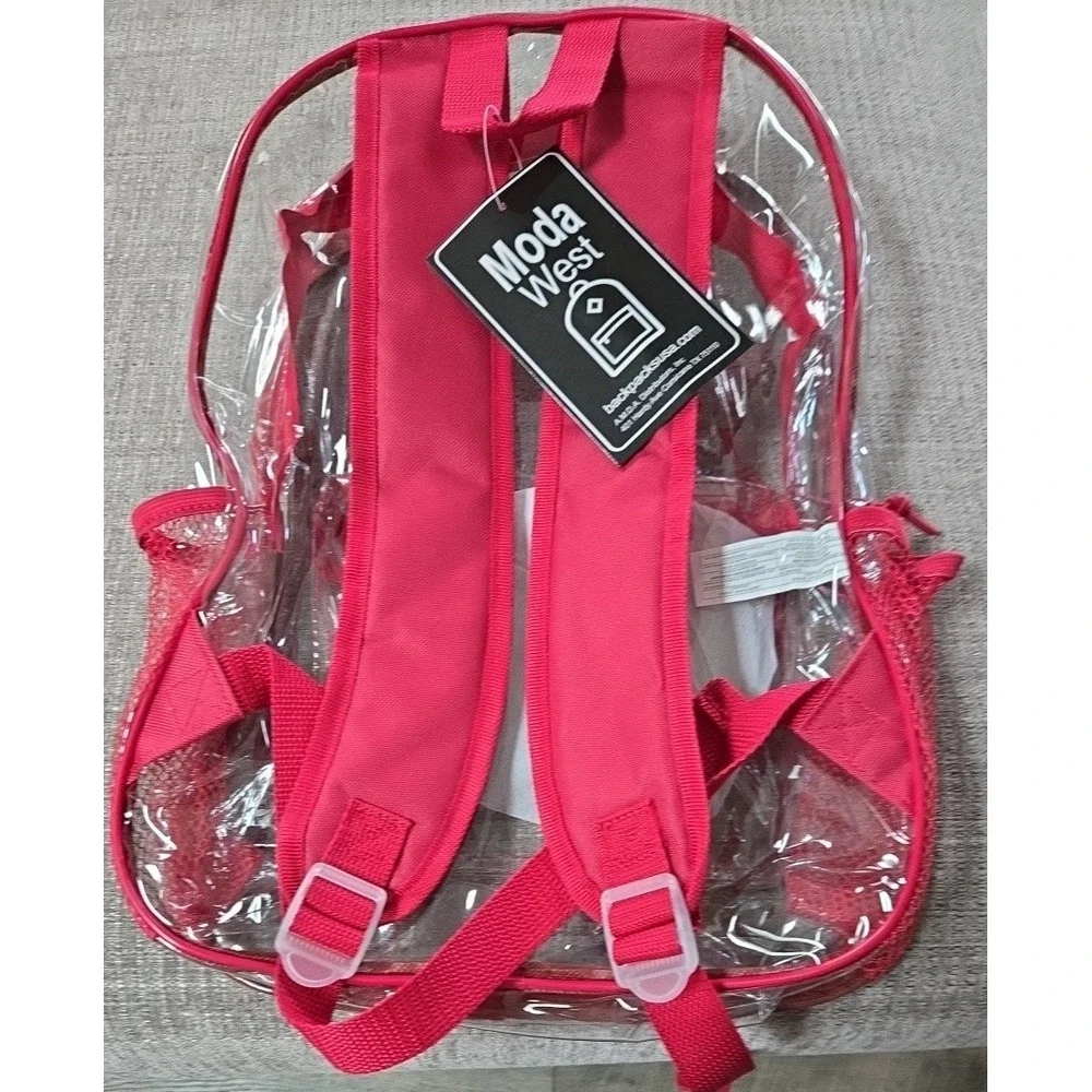 Moda West Clear Backpack With Red Trim Front Pocket 17x12x6‎